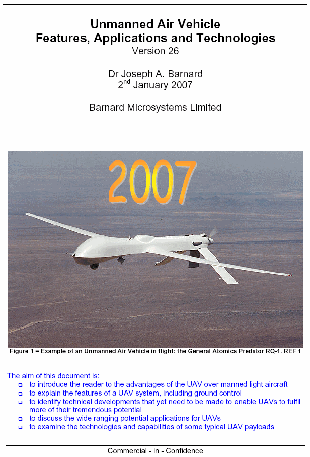 UAV Features, Applications and Technology 2007